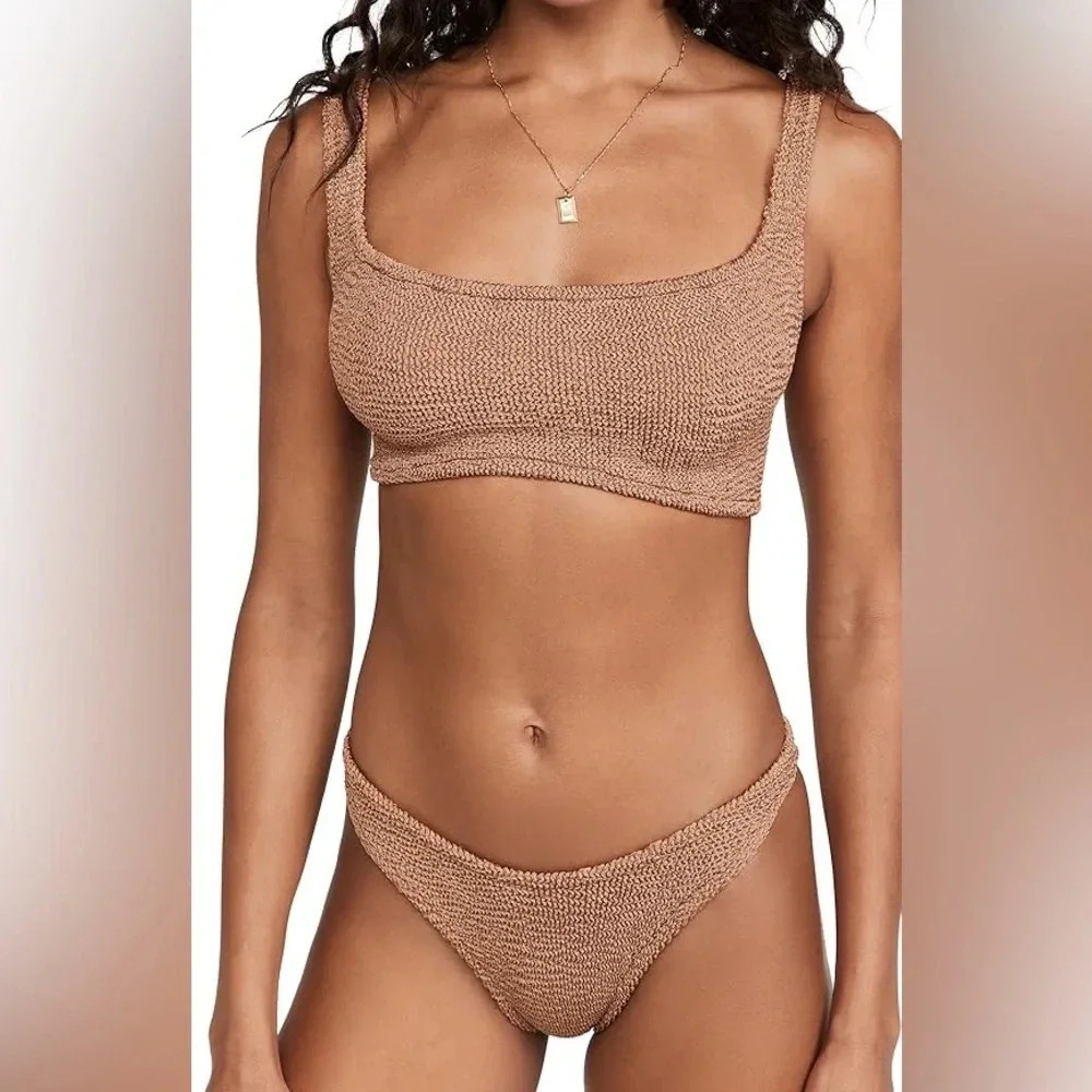 Hunza G Xandra Bikini SET Metallic Cocoa Tan Brown Crinkle New Harrods - Picture 10 of 13